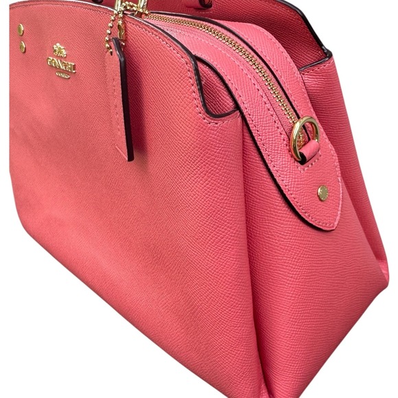 Coach Lillie Carryall Satchel Handbag Coral Pink‎ Leather Handle Crossbody Bag - Picture 4 of 13